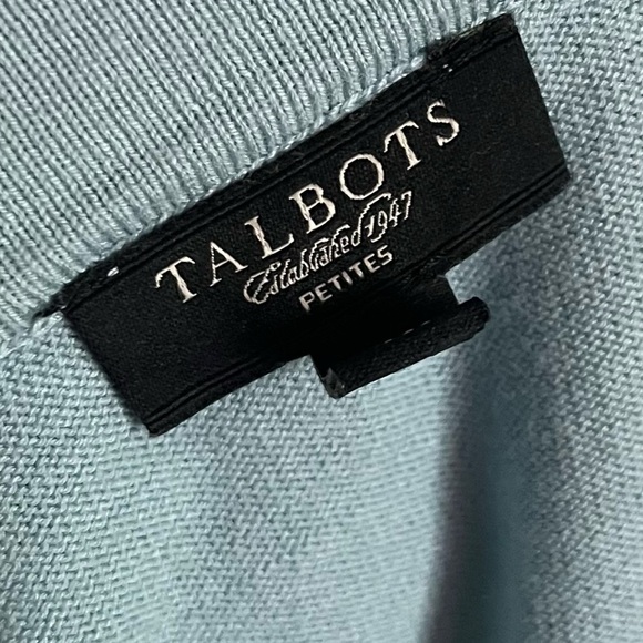 Talbots • Light Teal Blue Cardigan with Ruffle Trim - Picture 5 of 6